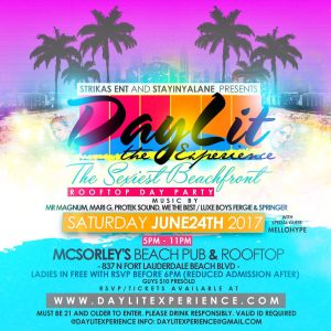 DayLit June 24th, 2017 featuring Mr. Magnum, DJing in Ft. Lauderdale at McSorley's Beach Pub. Rooftop day party.